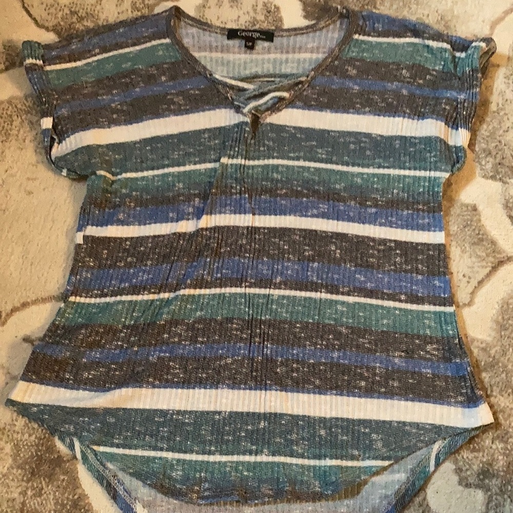 Rib-knit T-shirt with crossed straps at the front